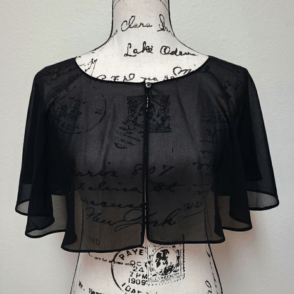 Mesh Evening Gothic Flapper 1920s Simple Black Shawl Wrap Cape NEW - Picture 7 of 16